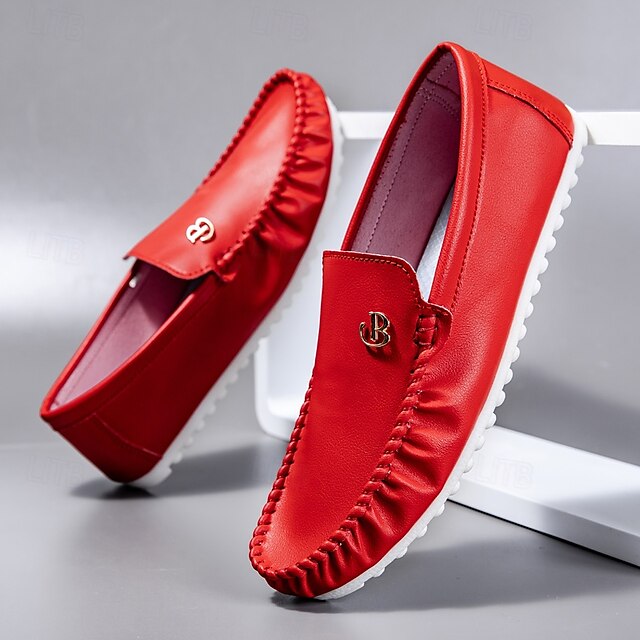 Men's Moccasins Red and Logo Design Elasticized with