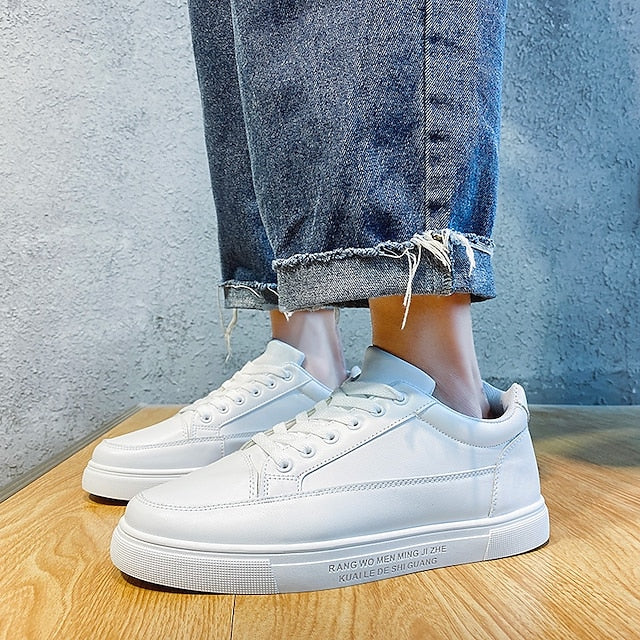 Closure and with Men's Casual Lace-up White Sneakers