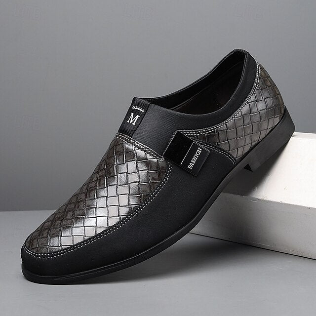 Men's Slip-On Leather Embossed Loafers with Faux Brown