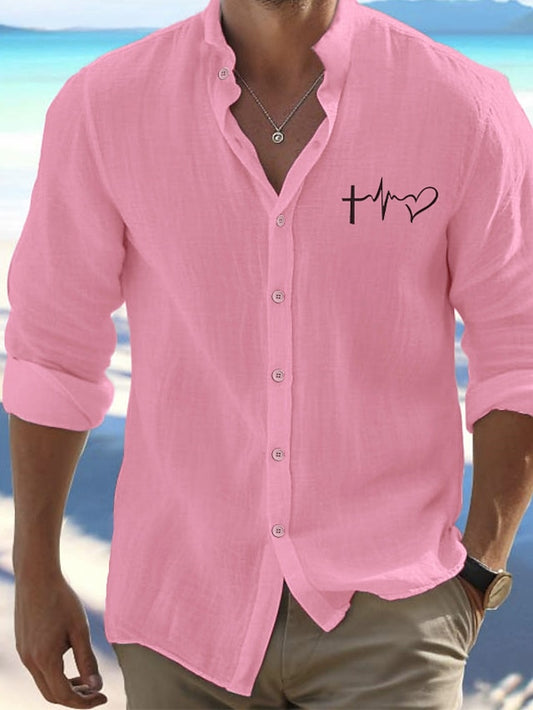 Beach Men's Up Shirt Valentine's Button