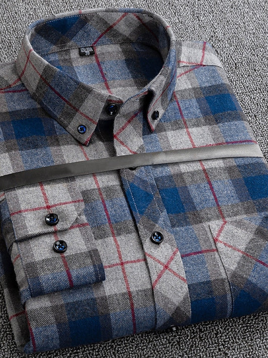 Shirt Up Plaid Button Casual Men's