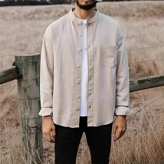 Men's Casual Cotton Shirt Linen Up Button