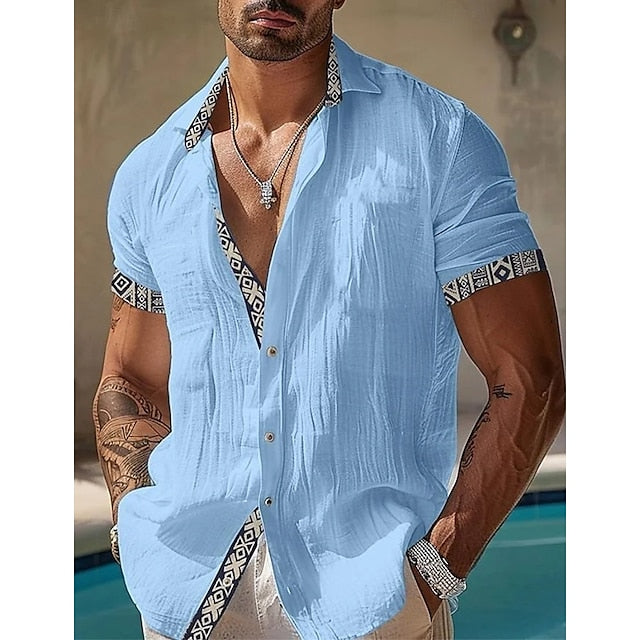 Men's Beach Linen Wear Shirt Summer Button Up