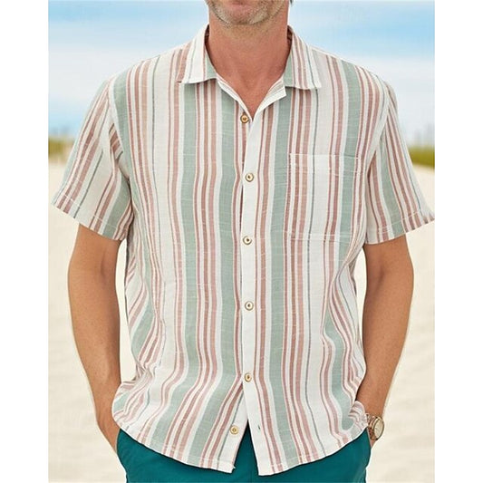 Beach Casual Button Shirt Up Summer Men's
