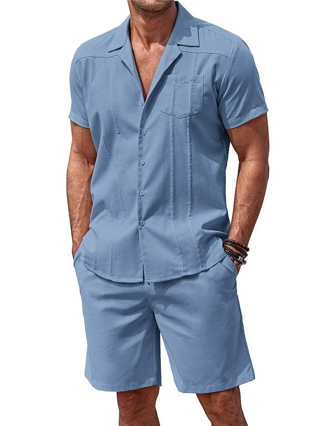 Set Summer Piece Shirt 2 Casual Guayabera Men's