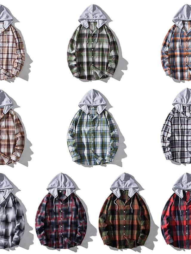 Button Casual Men's Black Up Hooded Shirt