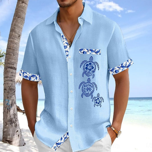 Men's Button Linen Beach Up Shirt Summer