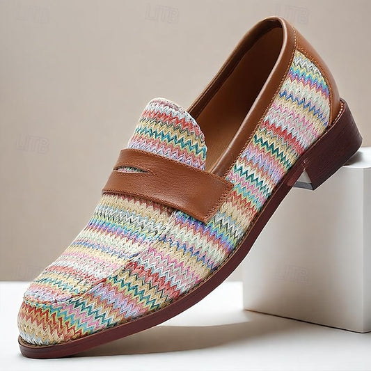 with Multicolor Loafers Woven Men's Slip-On Nylon