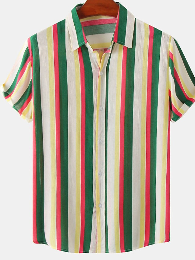 Casual Green Men's Shirts Striped Shirt Red Black