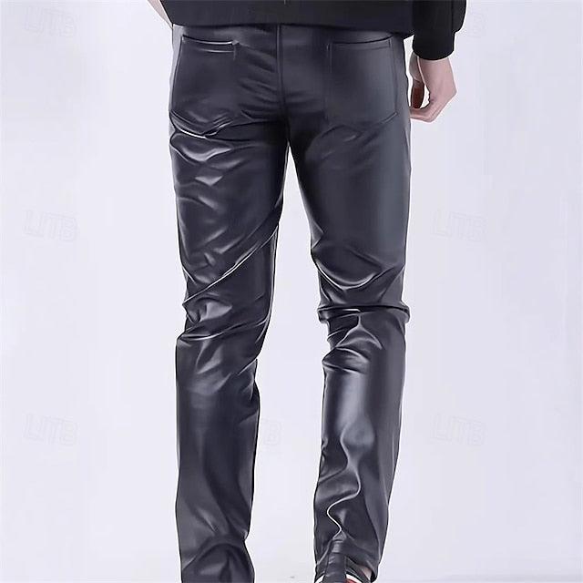 Chinos Men's Summer Leather Shorts Pants Trousers Faux