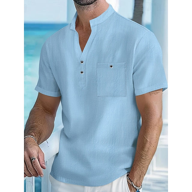 Linen Shirt Popover Up Casual Men's Button