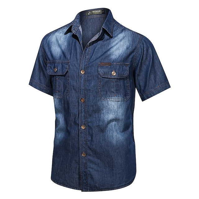 Men's Button Summer Jeans Chambray Shirt