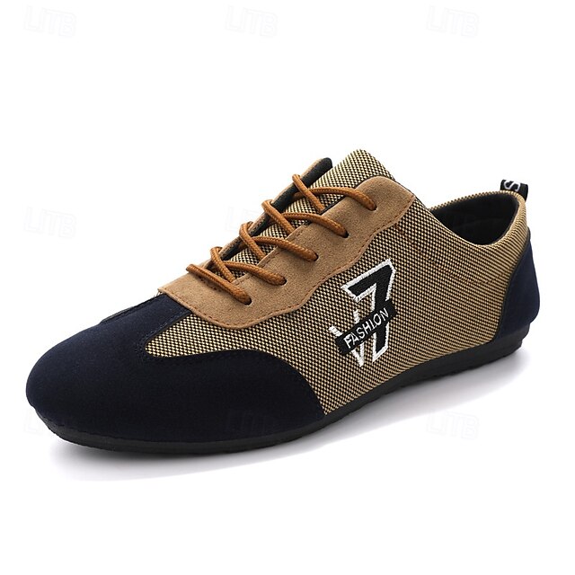 – Lace-Up Navy Nylon Breathable and Sneakers Men's Beige