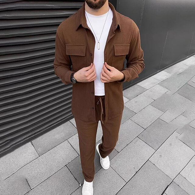 Casual Set Men's Corduroy Sets 2 Shirt Matching Piece