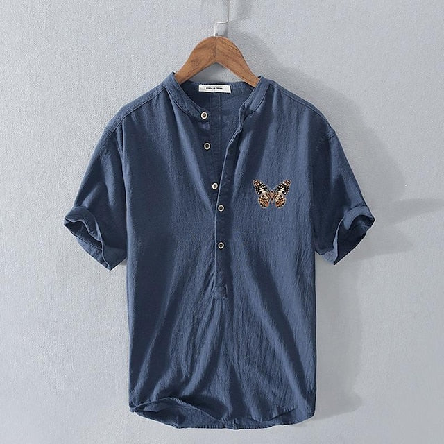 Shirt White Linen Chinese Men's Cotton