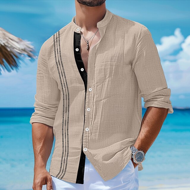 Men's Beach Linen Shirt Summer Guayabera