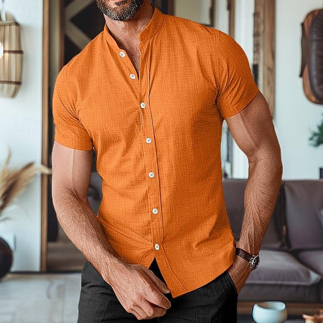Band Shirt Summer Men's Linen Collar