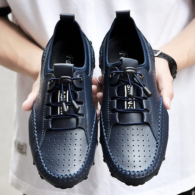 Shoes Casual Perforated with Men's White Hand-Stitched