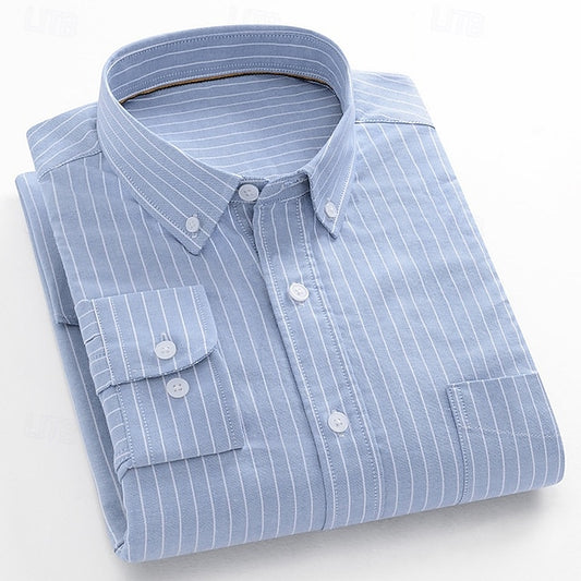 Down Long-Sleeve Button Men's Shirts Dress Striped