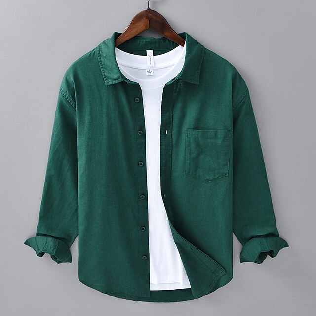 Button Men's Casual Up Shirt Linen Cotton