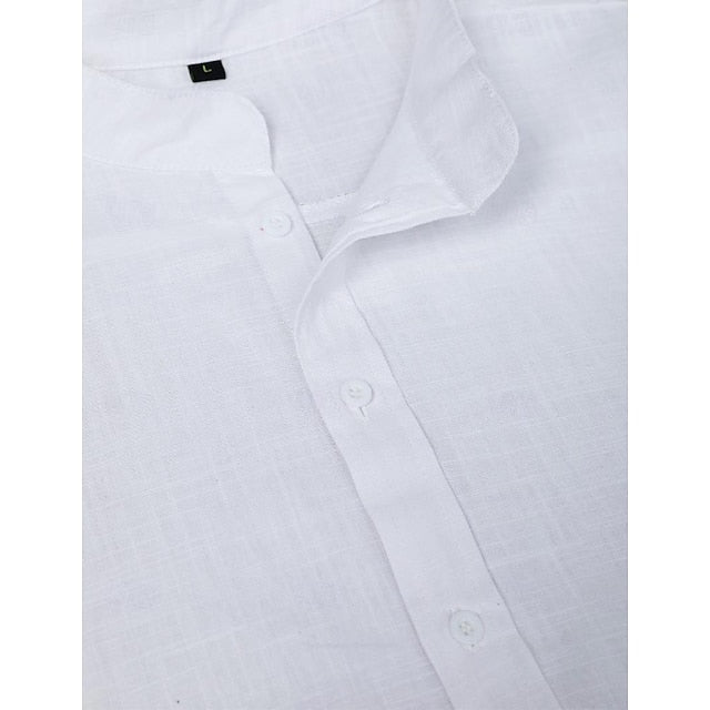 Band Shirt Summer Men's Linen Collar