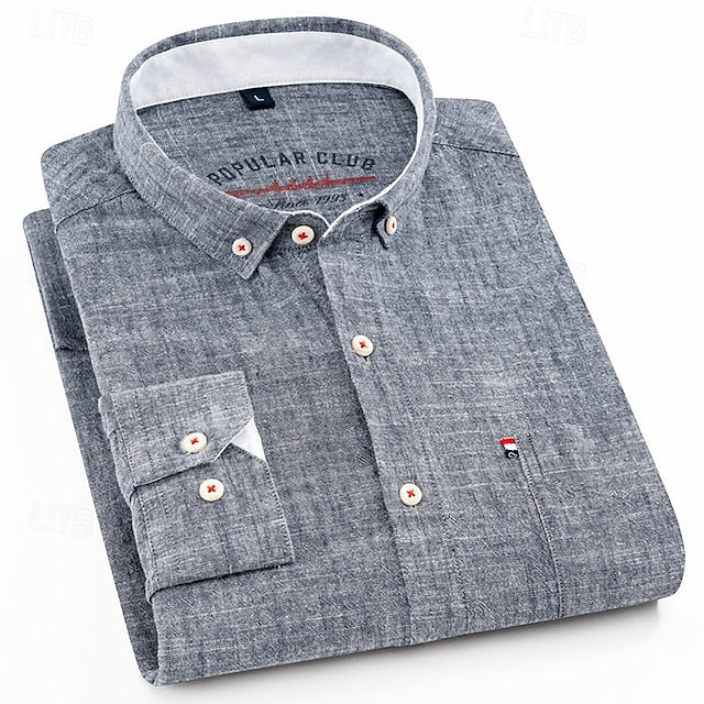 Shirt Button Linen Men's Casual Plain Up