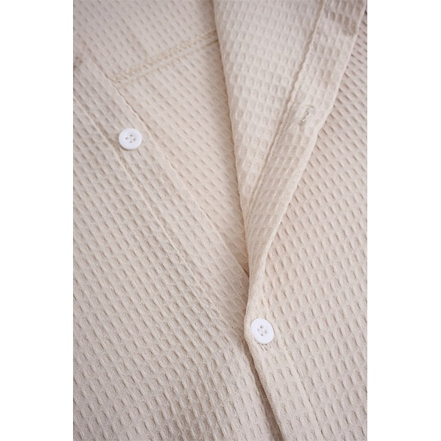 Waffle Shirt Men's Summer Up Button