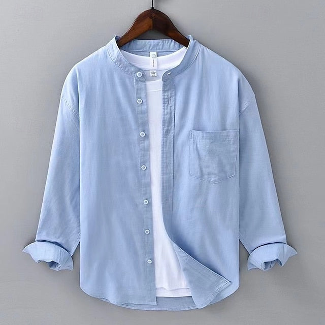 Men's Casual Cotton Shirt Linen Up Button