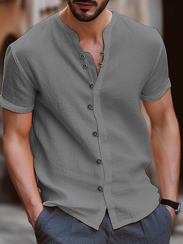 Band Linen Shirt Summer Collar Men's