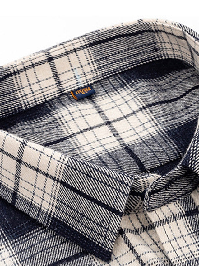 Button Men's Up Casual Shirt Plaid