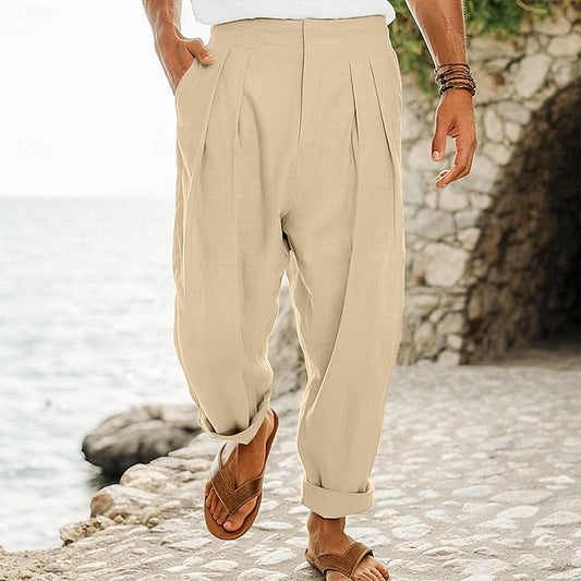 Trousers Pants Summer Linen Elastic Pants Men's Pleated