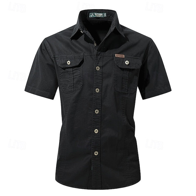 Summer Cargo Button Men's Shirt Up Casual