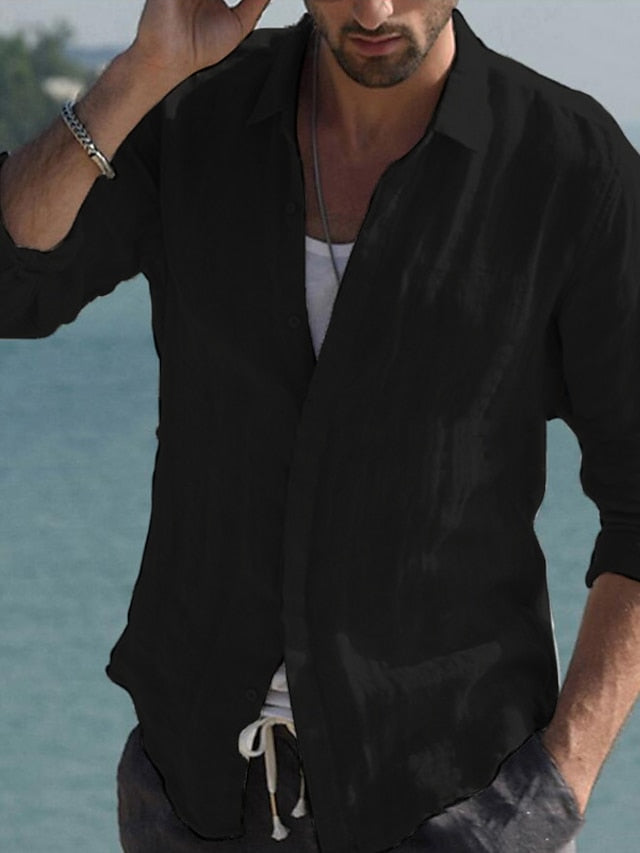 Button Linen Up Wear Shirt Men's Beach Summer