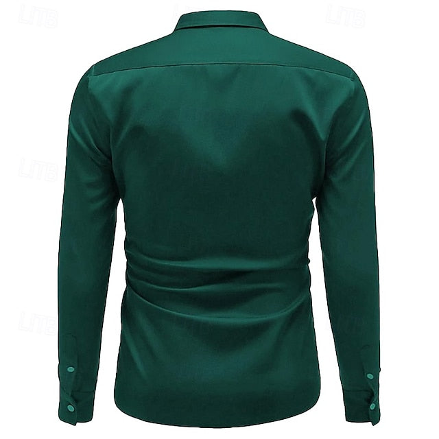 Satin Plain Casual Shirt Men's Up Button