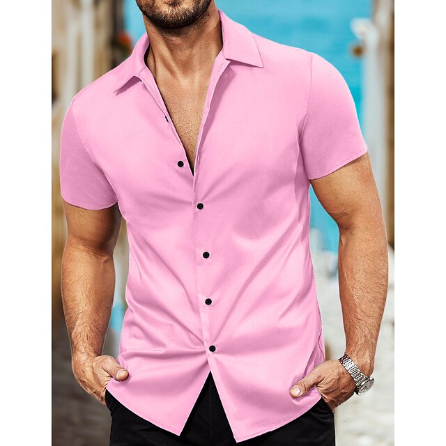 Summer Men's Casual Button Up Black Shirt