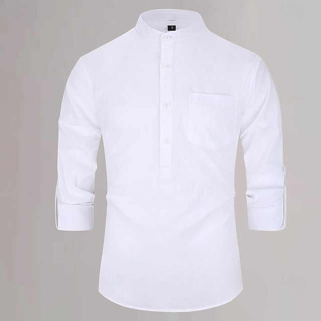 Plain Wear Linen White Daily Shirt Cotton Men's Black