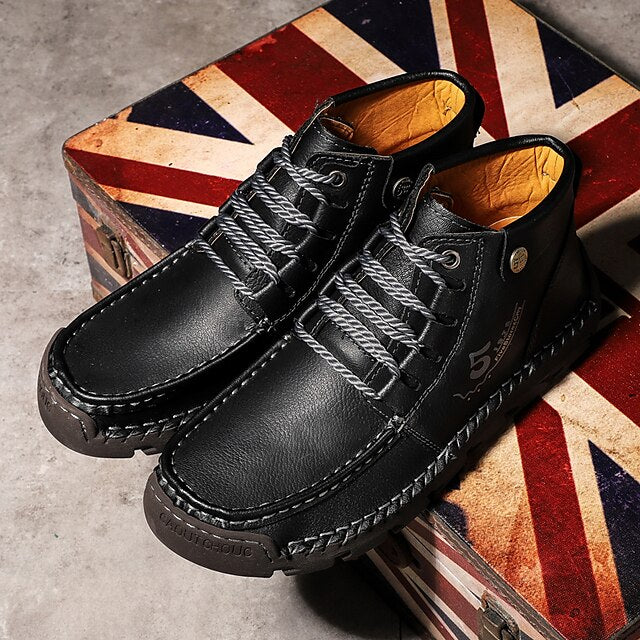 Casual Men's Lace-Up Leather Ankle Vintage Boots –