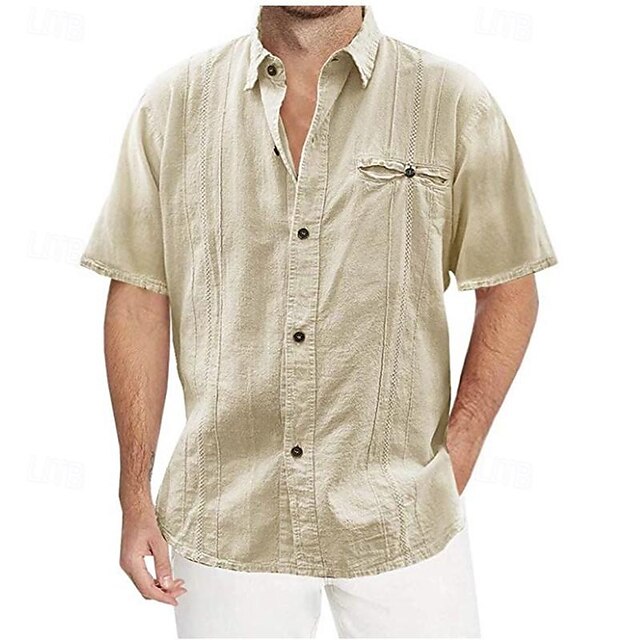 Shirt Men's Vacation Plain Cotton Linen Casual