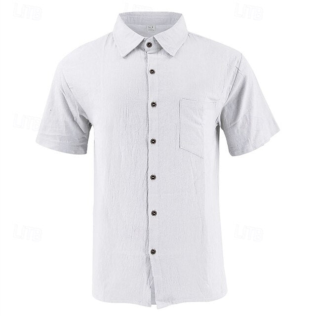 Casual Men's Cotton Shirt Linen Up Button