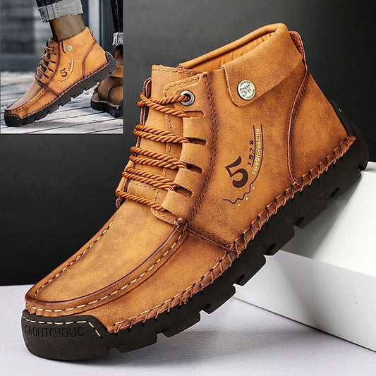 Casual Men's Lace-Up Leather Ankle Vintage Boots –