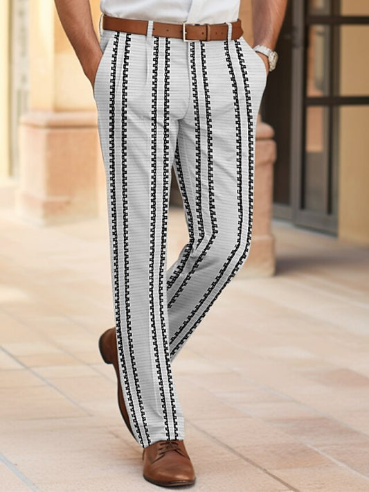Front Casual Pocket Pants Dress Stripe Trousers Men's