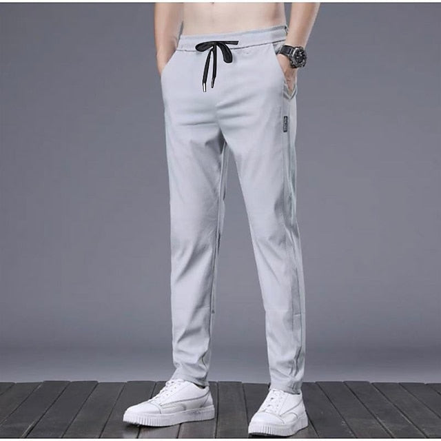Drawstring Elastic Pants Trousers Waist Casual Solid Men's