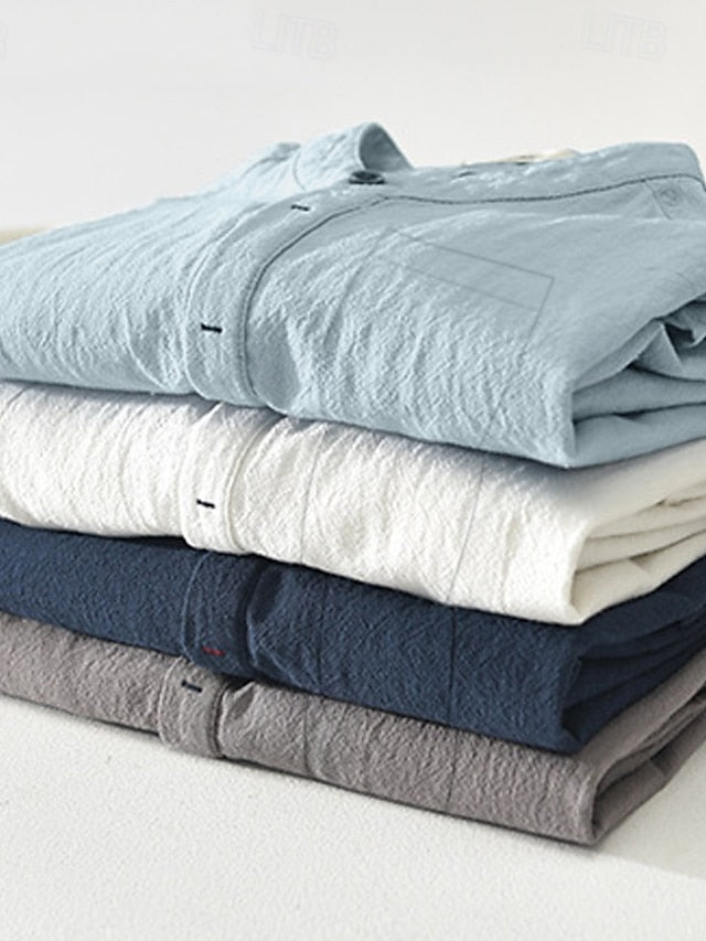 Summer Collar Linen Shirt Wear Beach Band Men's