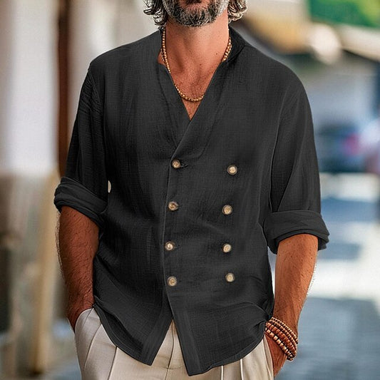 Band Men's Collar Summer Shirt Linen