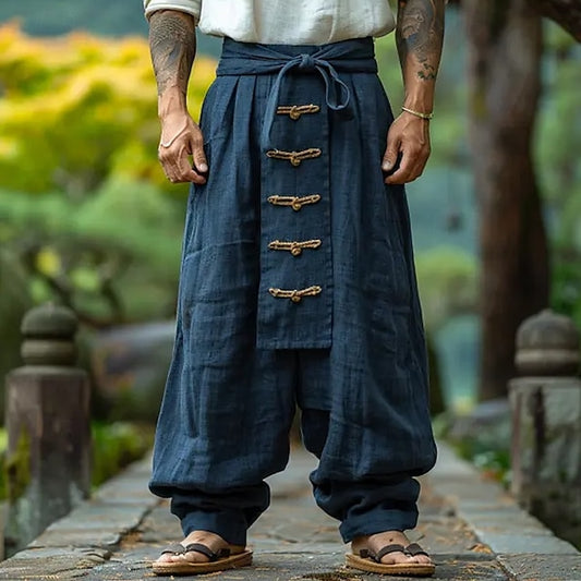 Pants Summer Linen Trousers Pants Baggy Men's Buttons Pants