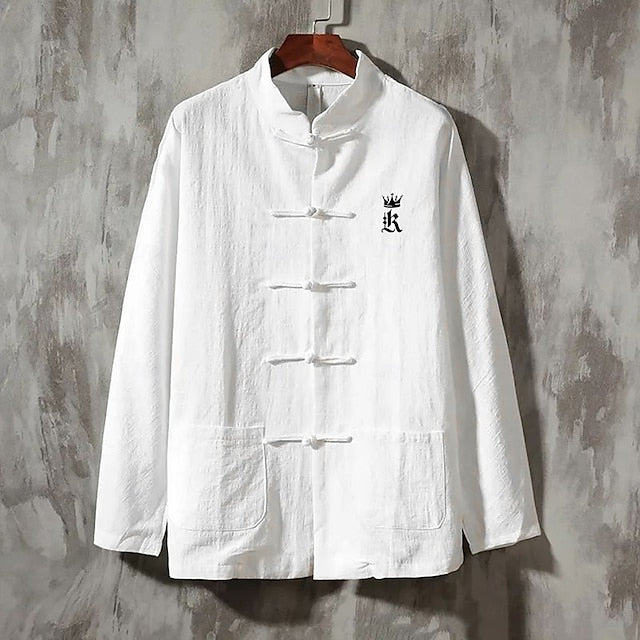 Letter Up Linen Casual Button Shirt Men's