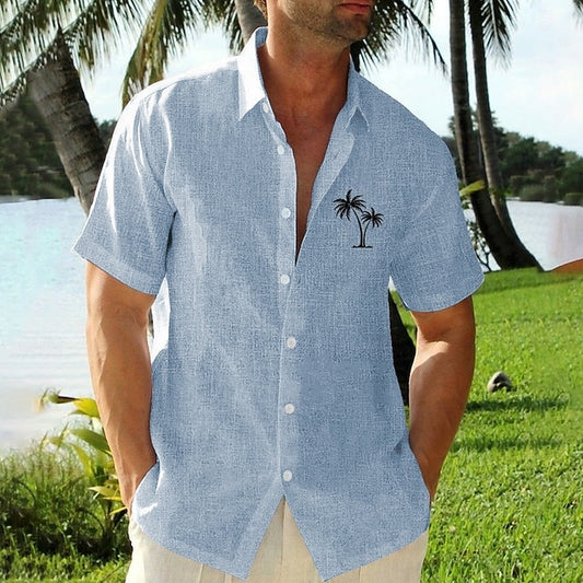 Up Short Shirt Men's Button Tree Coconut Linen