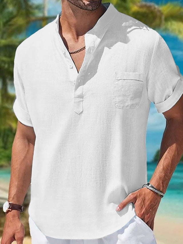 Wear Collar Men's Summer Shirt Beach Linen Band