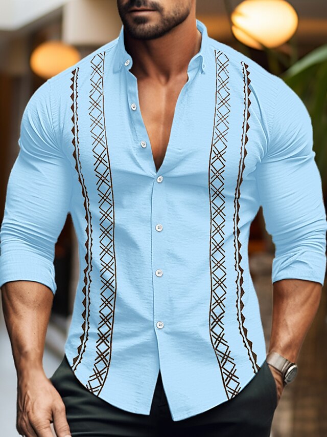 Men's White Shirt Orange Button Casual Blue Up