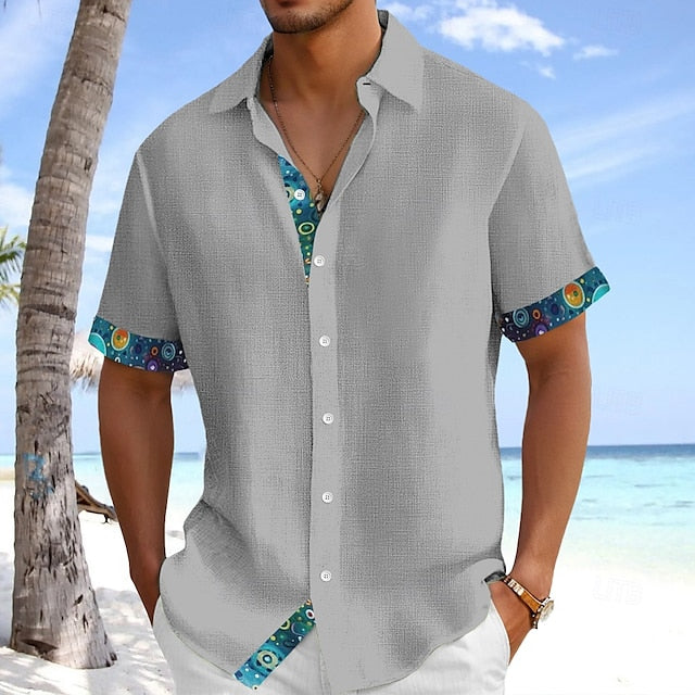 Shirt Linen Beach Summer Up Wear Men's Button
